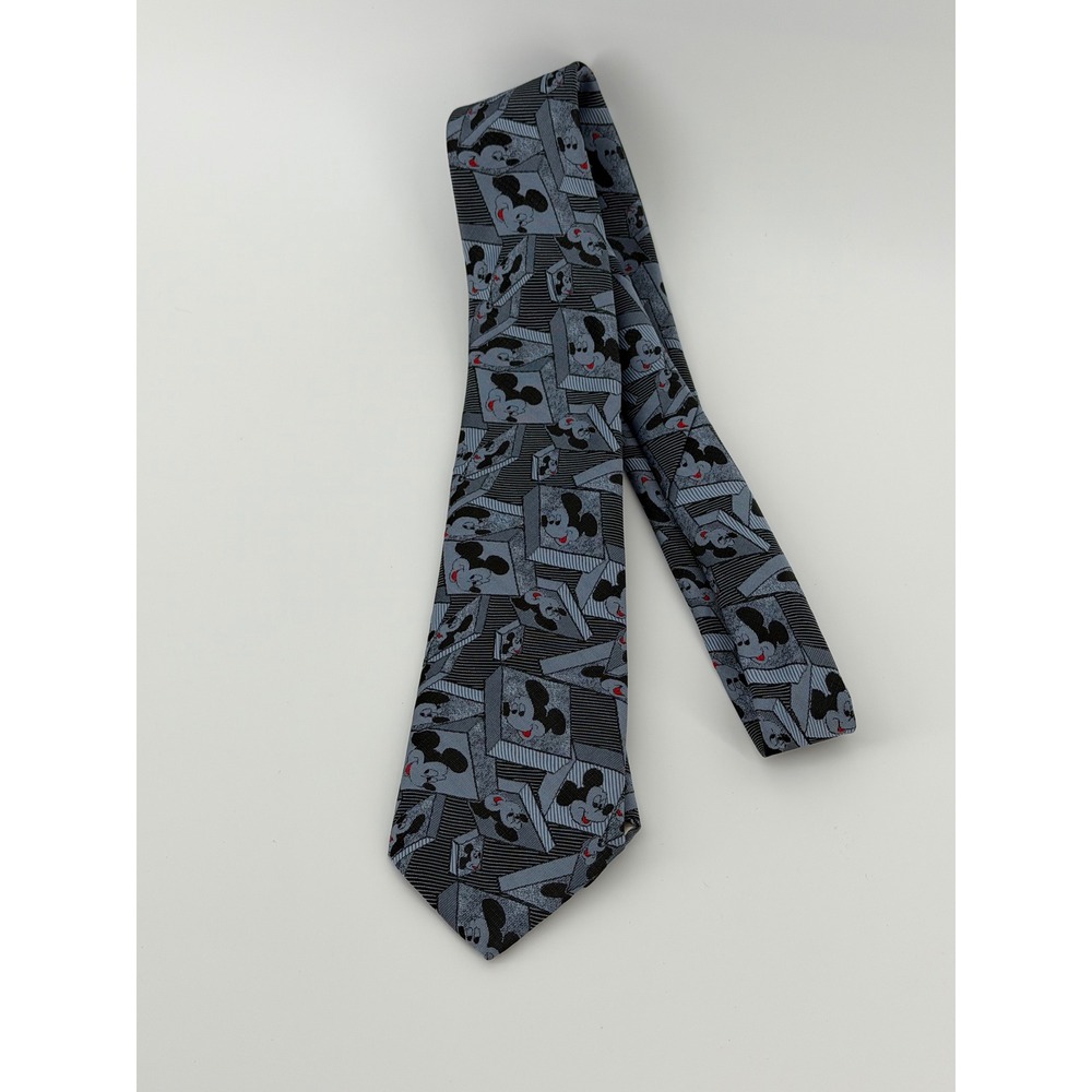 Vintage Disney Mickey Mouse Balancine The Tie Works Gray Blue Necktie USA Made